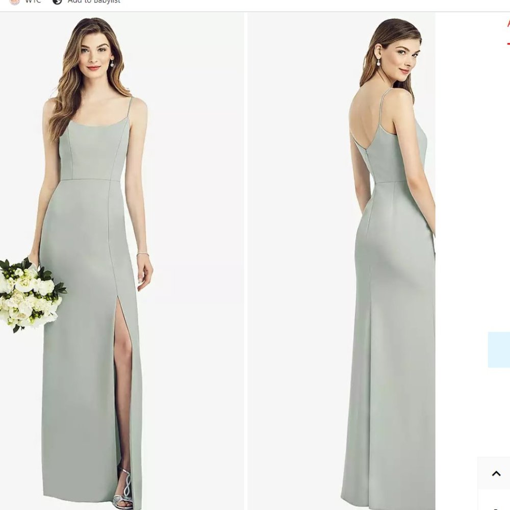 Spaghetti Strap V-back Crepe Gown with Front Slit - Willow Green - Size 8